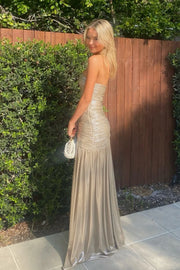 Strapless A-Line Pleated Floor-Length Party Prom Dress 