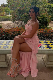 Strapless Chiffon Fitted Ruffle Party Prom Dress With Slit 