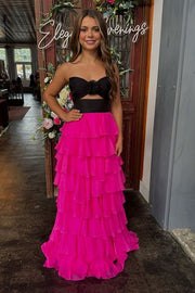 Strapless Chiffon Tiered A-Line Long Prom Dress