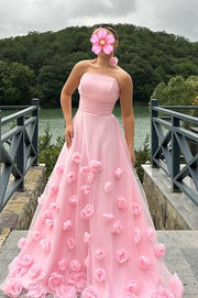 Strapless Empire A-Line 3D Florals Party Prom Dress