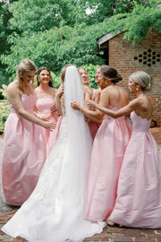 Strapless Empire A-Line Satin Floor-Length Bridesmaid Dress