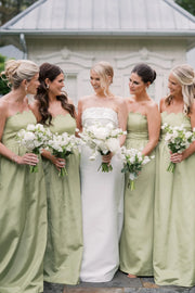 Strapless Empire A-Line Satin Floor-Length Bridesmaid Dress