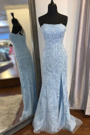 Strapless Empire Appliques Mermaid Formal Prom Dress 