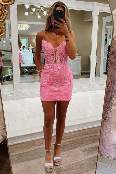 Strapless Empire Bodycon Lace Short Homecoming Party Dress