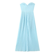 Strapless Empire Pleated Floor-Length Party Prom Dress