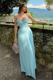 Strapless Empire Pleated Floor-Length Party Prom Dress