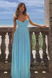Strapless Empire Pleated Floor-Length Party Prom Dress