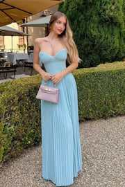 Strapless Empire Pleated Floor-Length Party Prom Dress