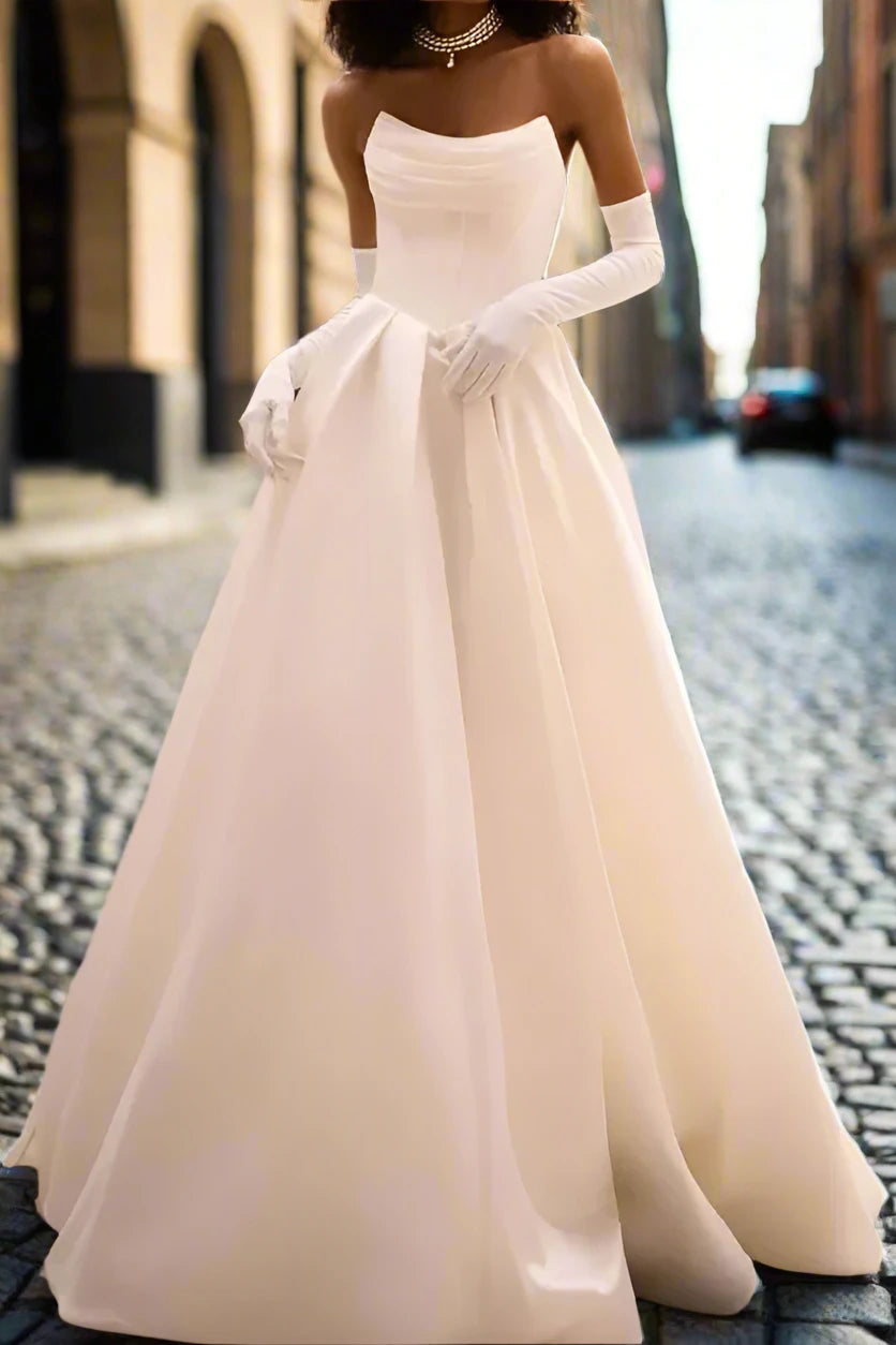 Strapless Empire Satin A-Line Wedding Dress With Train