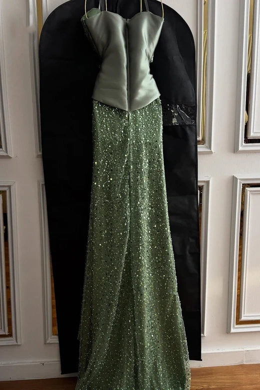 Strapless Empire Satin And Sequin Mermaid Party Prom Dress