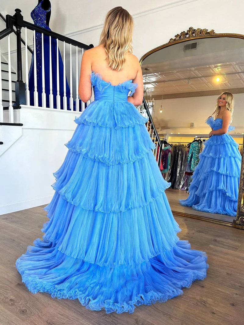 Strapless Empire Tiered With Train Chic Prom Dress