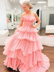 Strapless Empire Tiered With Train Chic Prom Dress