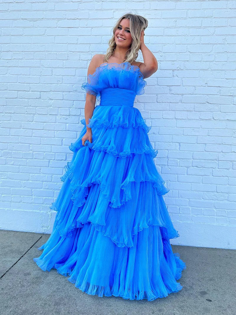 Strapless Empire Tiered With Train Chic Prom Dress