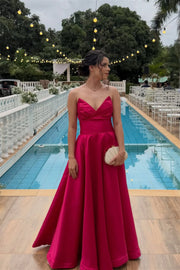 Casual Satin A-Line Strapless Lace-Up Party Prom Dress