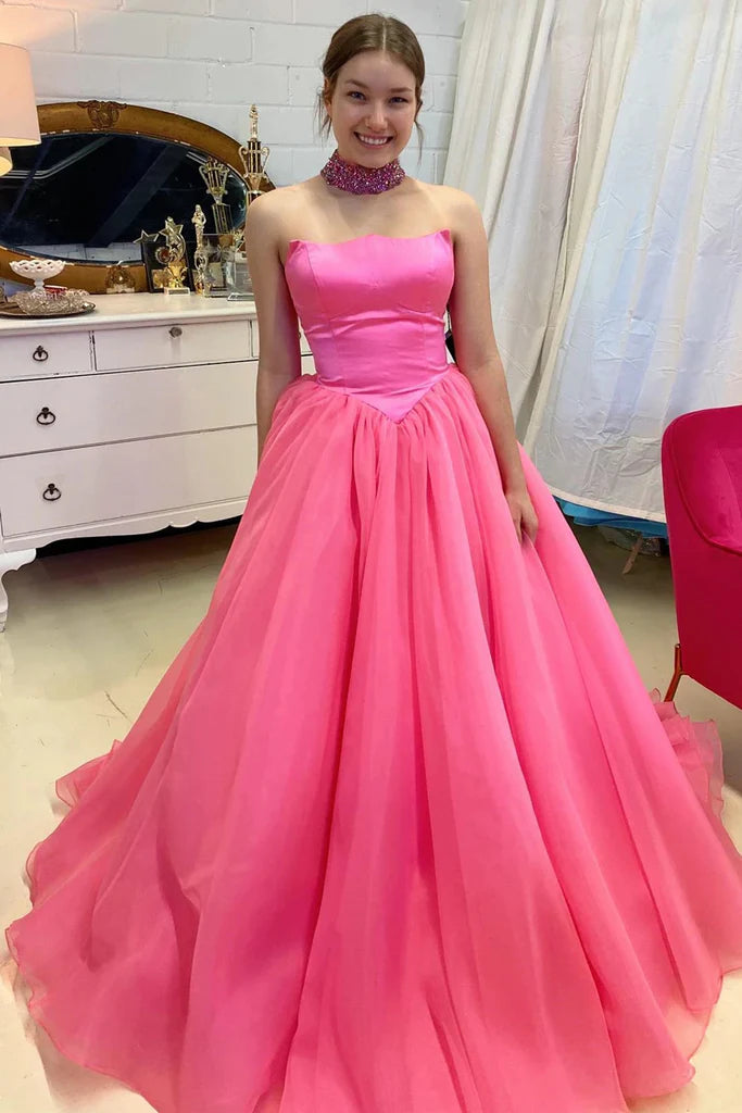 Two Tone Strapless Empire A-Line Long Party Prom Dress
