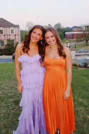 Strapless Chiffon Fitted Ruffle Party Prom Dress With Slit