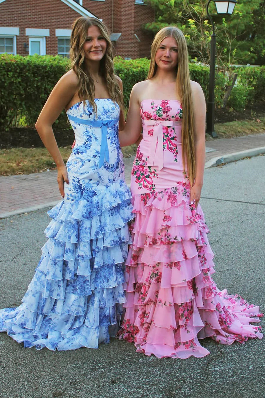 Strapless Mermaid Chiffon Tiered Party Prom Dress With Slit 