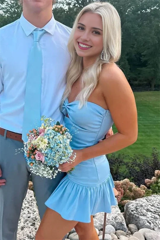 Strapless Pleated Empire Ruffle Short Homecoming Dress 