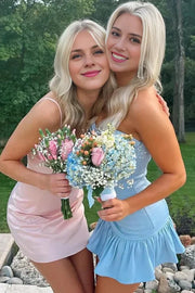 Strapless Pleated Empire Ruffle Short Homecoming Dress 