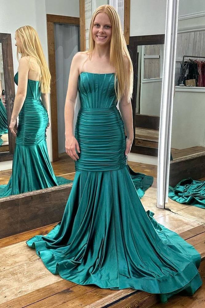 Strapless Ruched Mermaid Long Party Prom Dress