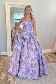 Strapless Satin A-Line Floral Empire Long Party Prom Dress