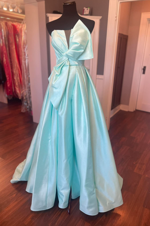 Strapless Satin A-Line Formal Party Prom Dress With Train