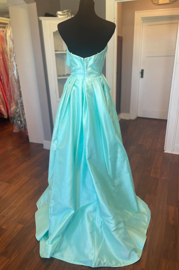 Strapless Satin A-Line Formal Party Prom Dress With Train