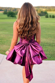 Strapless Satin A-Line High Waist Party Prom Dress With Bow