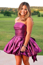 Strapless Satin A-Line High Waist Party Prom Dress With Bow