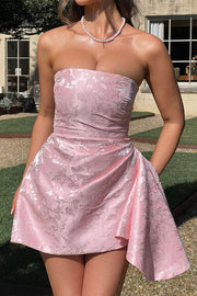 Strapless Satin A-Line Short Homecoming Dress With Embroidery