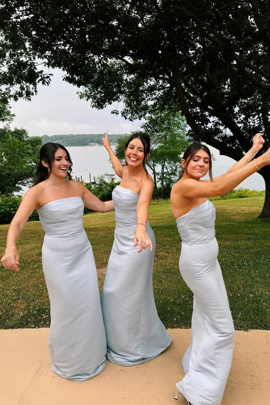 Strapless Satin Empire Bodycon Long Bridesmaid Dress
