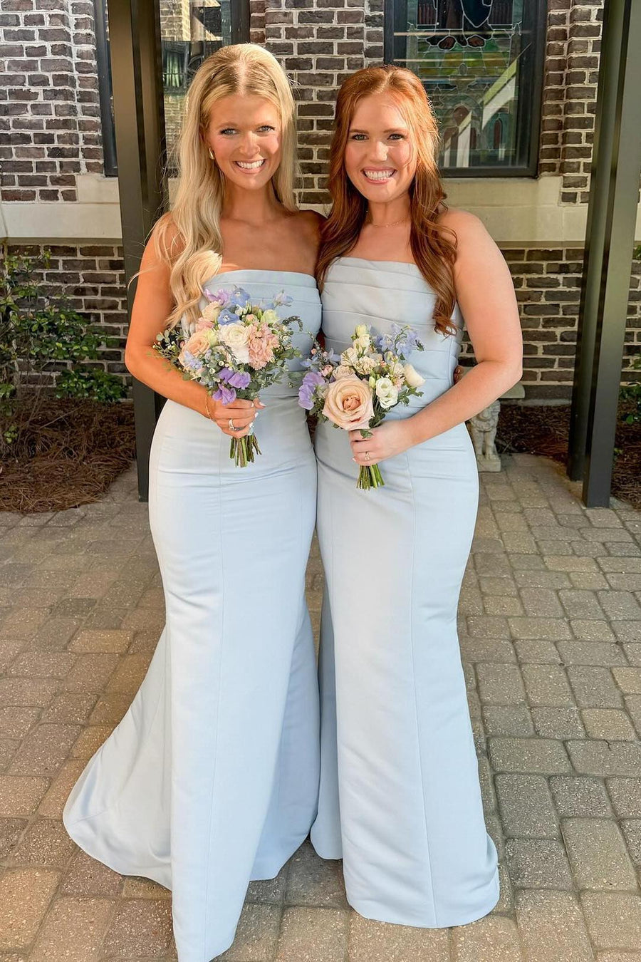 Strapless Satin Empire Bodycon Long Bridesmaid Dress