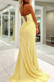 Strapless Satin Mermaid Beaded Party Prom Dress