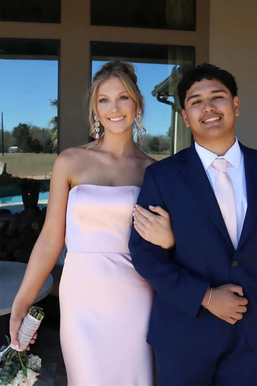 Strapless Satin Mermaid Party Prom Dress With Train 