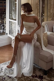 Strapless Sleeveless Sheer Party Dress With High Slit