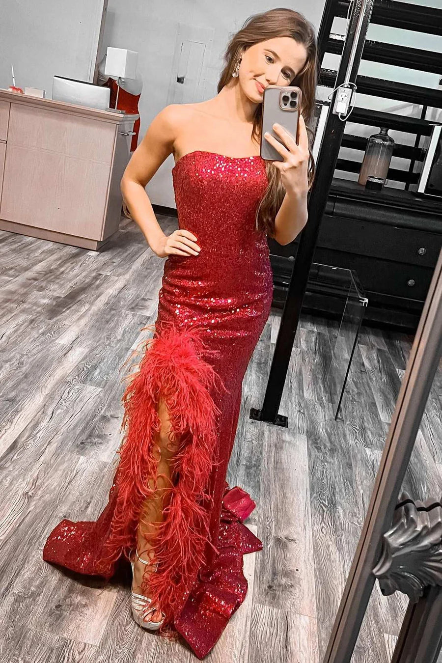 Strapless Trumpet With Side Slit Sequins Party Prom Dress