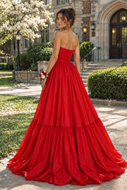 Strapless With Floral Empire A-Line Zipped Long Party Prom Dress