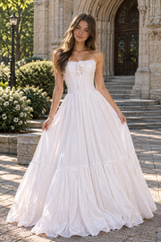 Strapless With Floral Empire A-Line Zipped Long Party Prom Dress