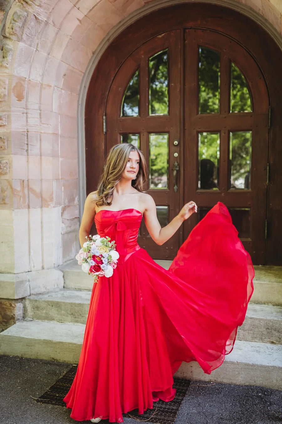 Two Tone A-Line Empire Strapless Party Prom Dress