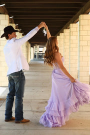 Chiffon A-Line Sweetheart Strapless Tiered Party Prom Dress