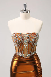 Strapless Sheath Beaded Empire Satin