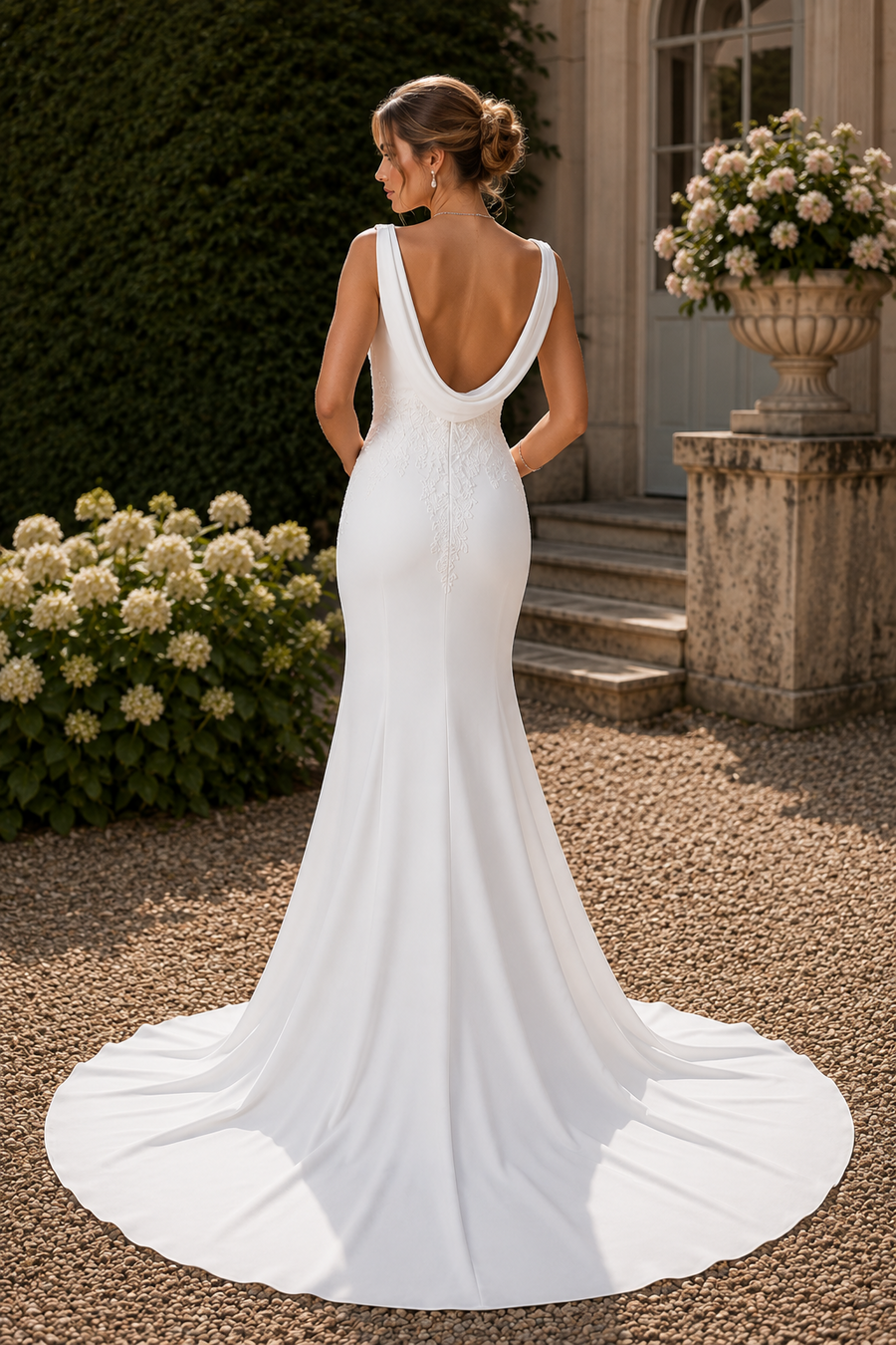 Straps Backless Mermaid Satin Lace Appliques Elegant Wedding Dress