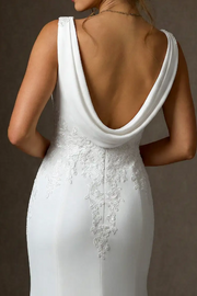 Straps Backless Mermaid Satin Lace Appliques Elegant Wedding Dress