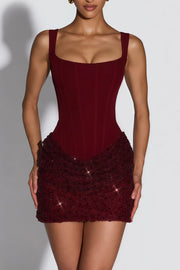 Straps Bodycon Satin And Sequin Ruched Mini Party Homecoming Dress