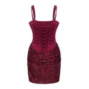 Straps Bodycon Satin And Sequin Ruched Mini Party Homecoming Dress