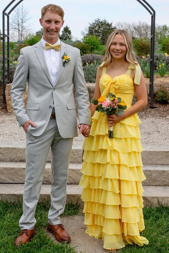 Straps Chiffon A-Line Empire Tiered Floor-Length Party Prom Dress