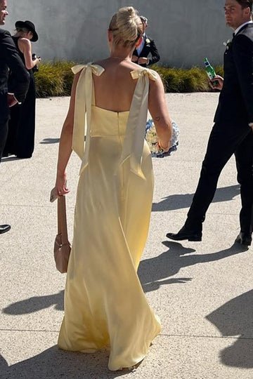 Straps Sleeveless A-Line Satin Leg Slit Bridesmaid Dress