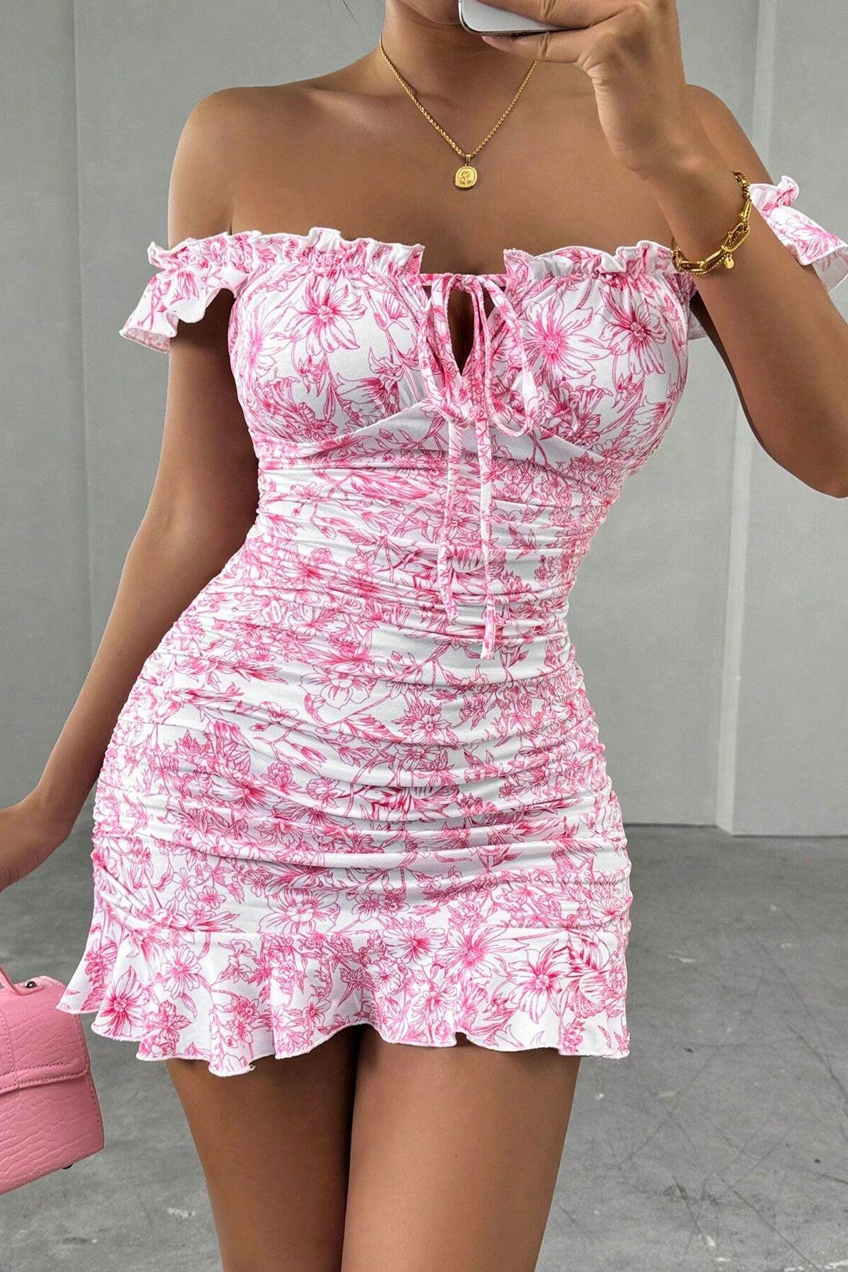 Summer Tight Sleeveless Ruffled Printed Short Homecoming Dress 