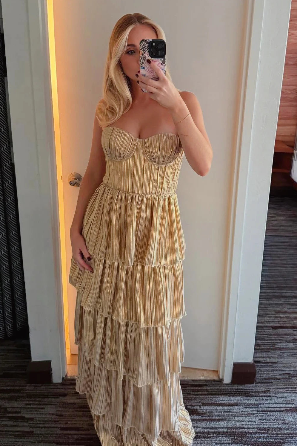 Sweetheart A-Line Strapless Pleated Tiered Party Prom Dress