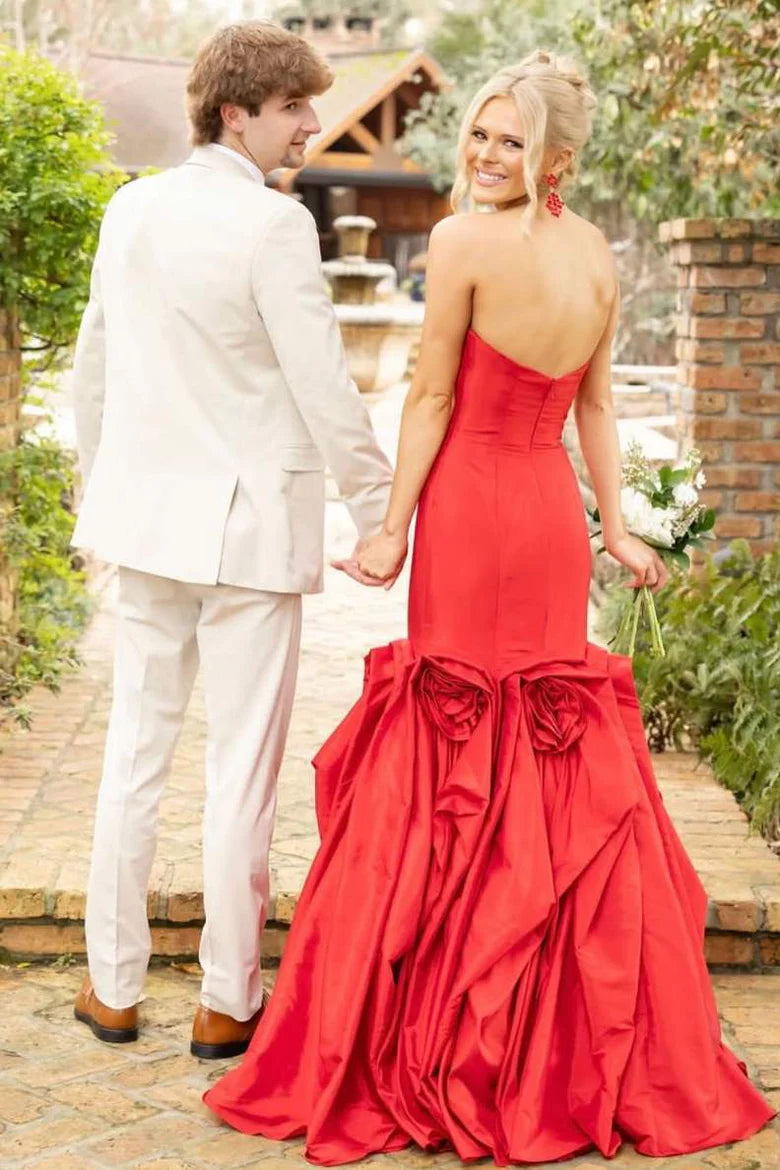 Sweetheart Backless Satin Mermaid Long Party Prom Dress